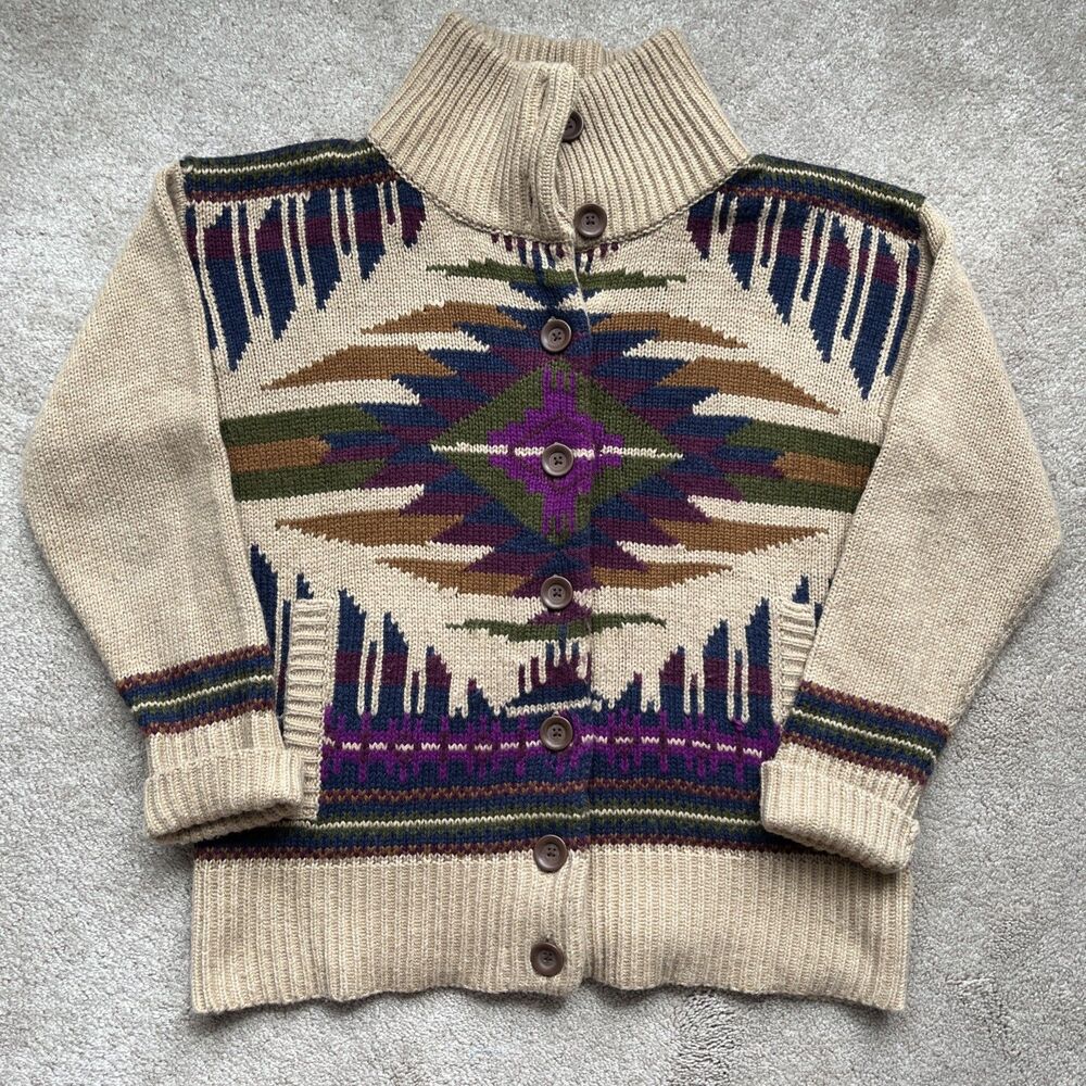 Eddie Bauer Aztec Cardigan Sweater Womens XL Alpaca Brown Southwestern Boho Cozy